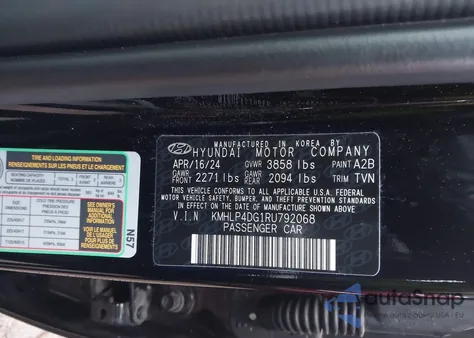 2024 Hyundai Elantra Limited from USA, damaged, VIN KMHLP4DG1RU792068